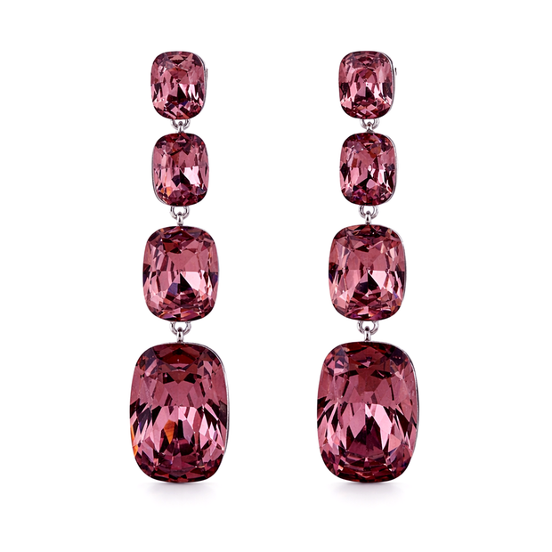 Three-Stone Cushion Drop Earrings - Clear