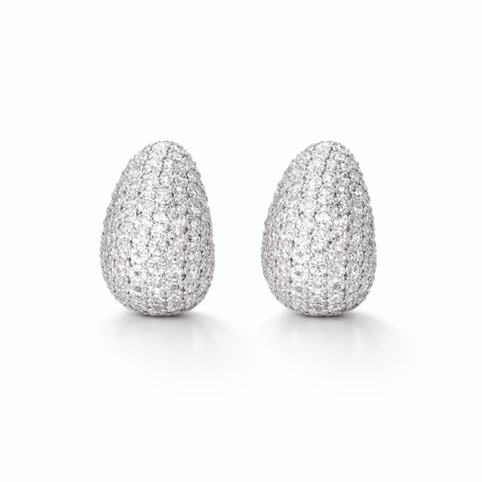 Clear Pavé Dome Huggie Hoop Earrings