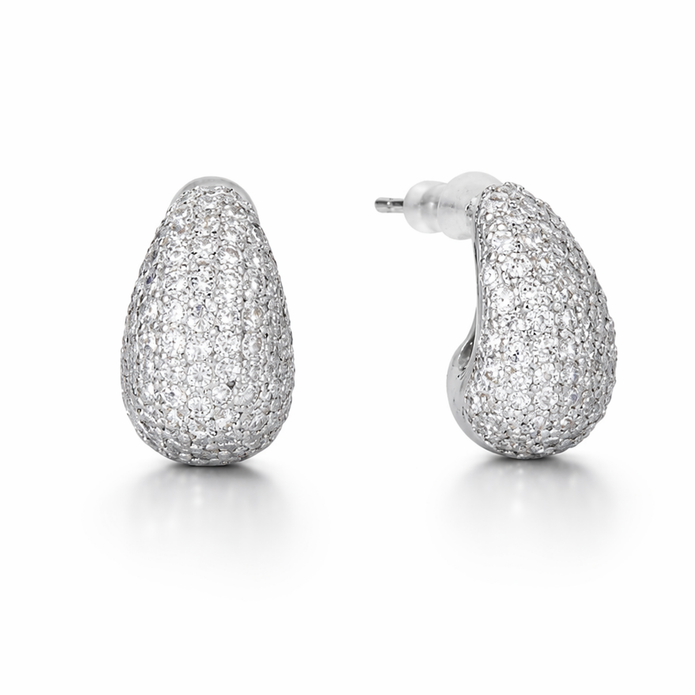 Clear Pavé Dome Huggie Hoop Earrings