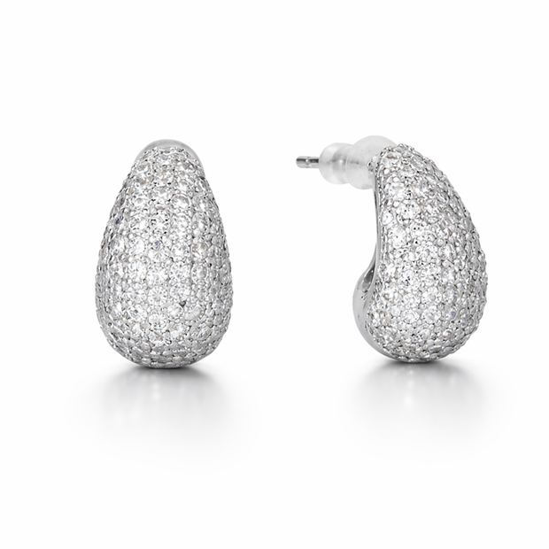 Clear Pavé Dome Huggie Hoop Earrings
