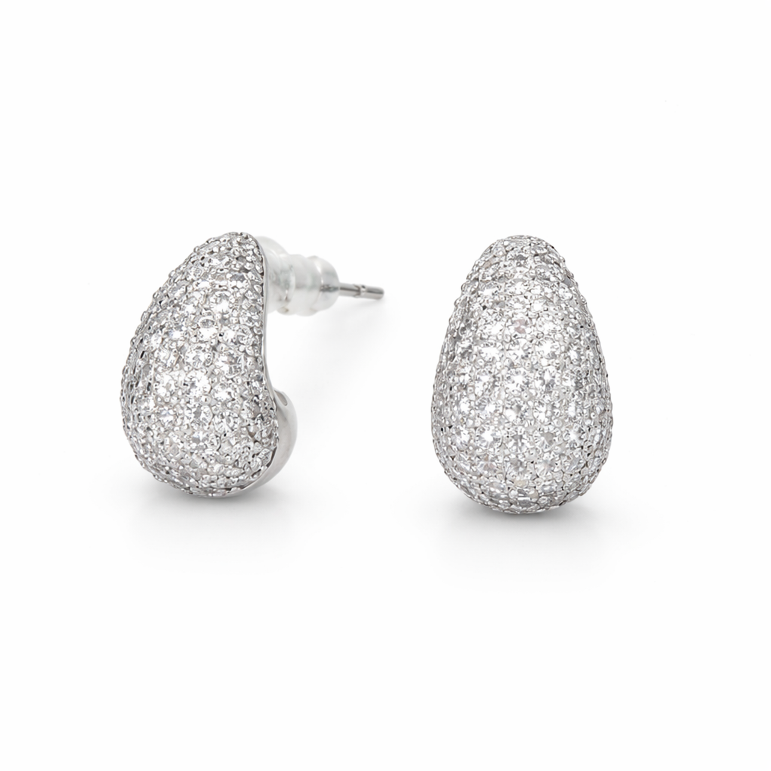 Clear Pavé Dome Huggie Hoop Earrings