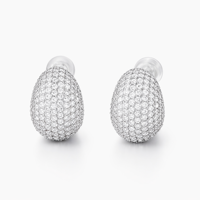 Clear Crystal Pavé Egg-Drop Huggie Earrings
