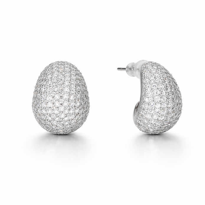 Clear Crystal Pavé Egg-Drop Huggie Earrings