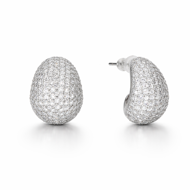 Clear Crystal Pavé Egg-Drop Huggie Earrings