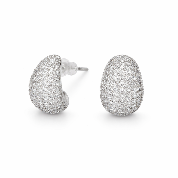 Clear Crystal Pavé Egg-Drop Huggie Earrings