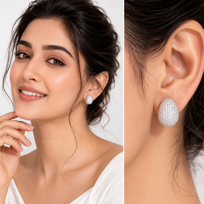 Clear Crystal Pavé Egg-Drop Huggie Earrings