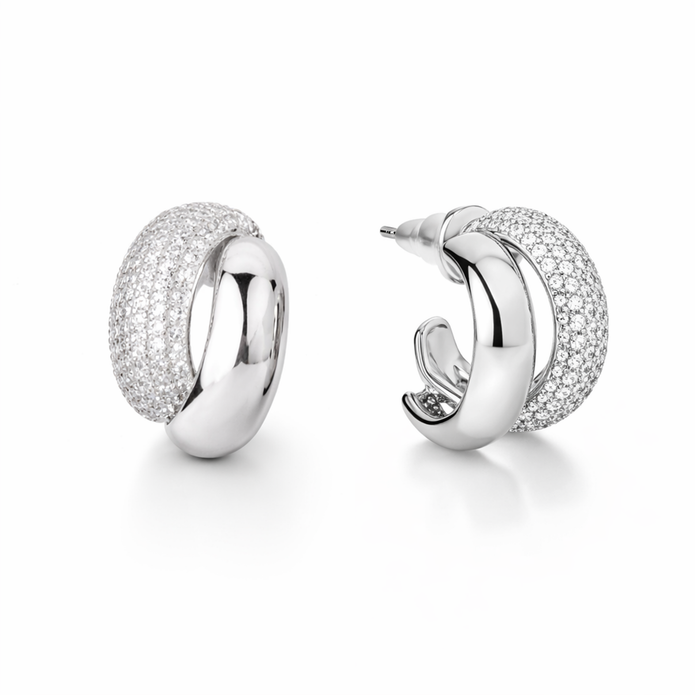 Clear Pavé Chunky Open Hoop Earrings