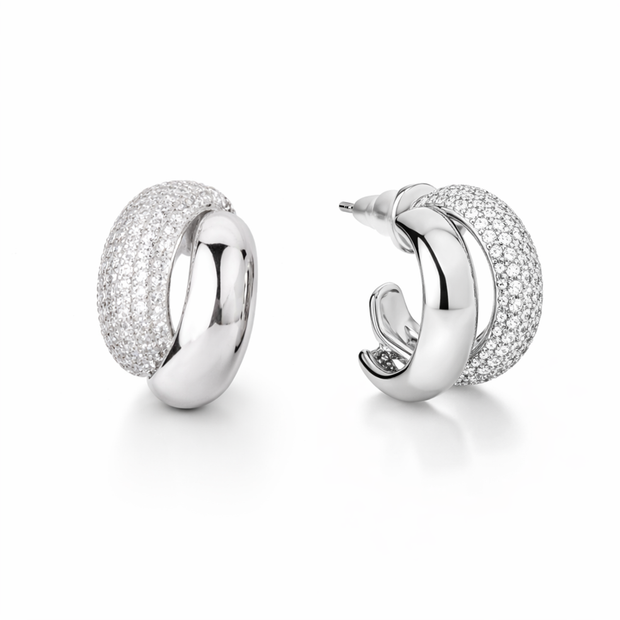 Clear Pavé Chunky Open Hoop Earrings