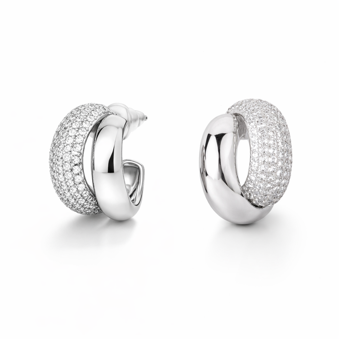 Clear Pavé Chunky Open Hoop Earrings