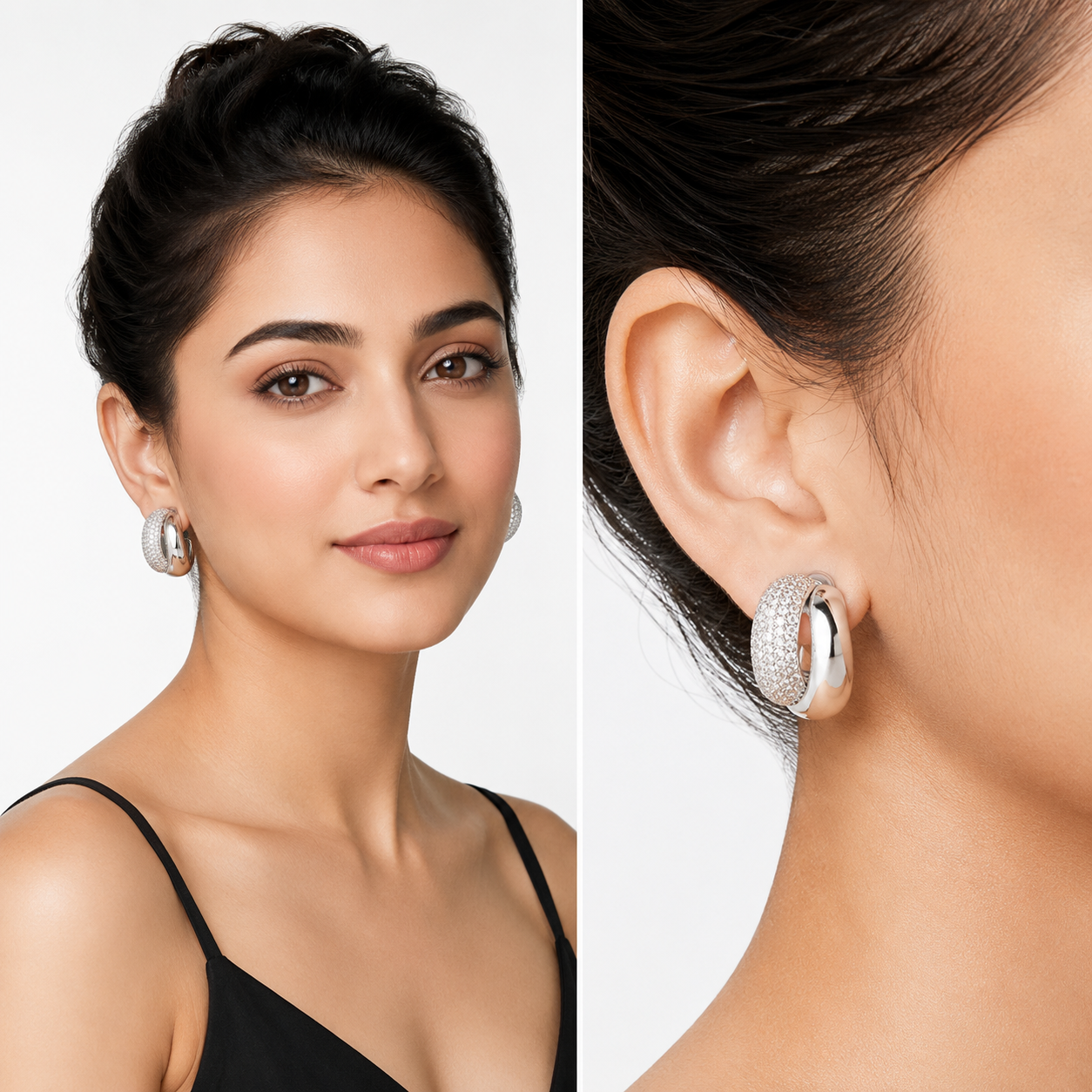 Clear Pavé Chunky Open Hoop Earrings