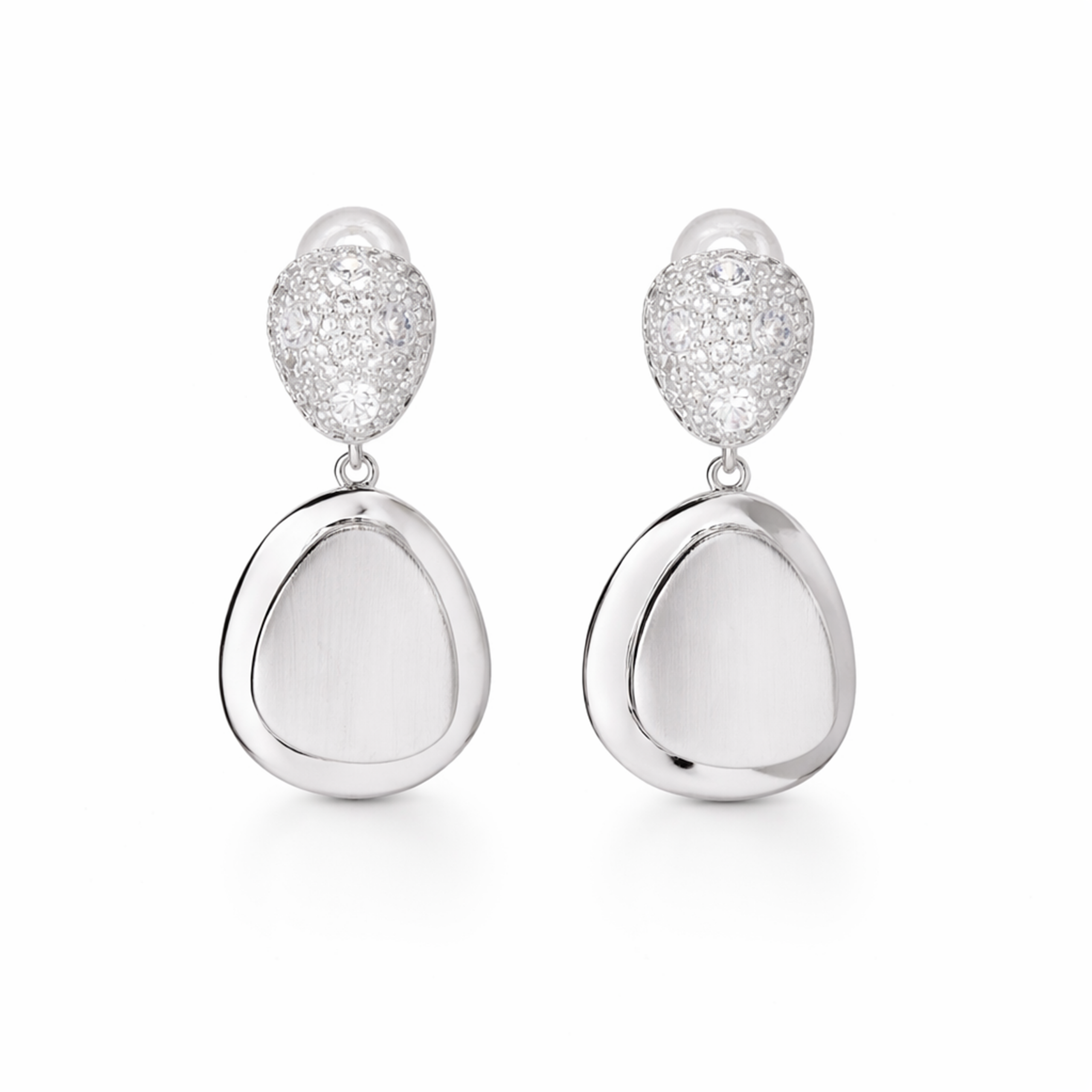 Silver Pebble Drop Earrings with Pavé Top