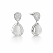 Silver Pebble Drop Earrings with Pavé Top