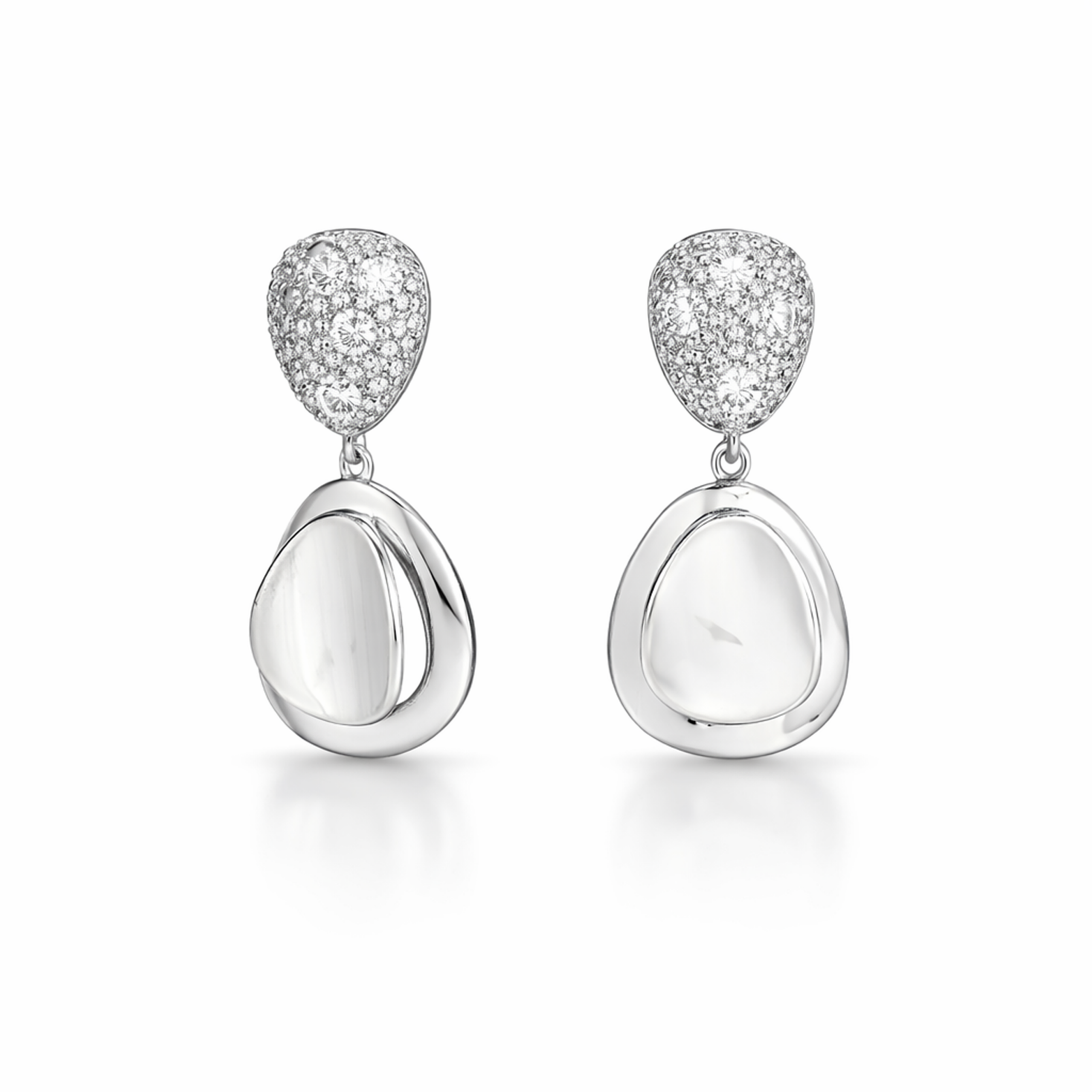 Silver Pebble Drop Earrings with Pavé Top