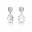 Silver Pebble Drop Earrings with Pavé Top