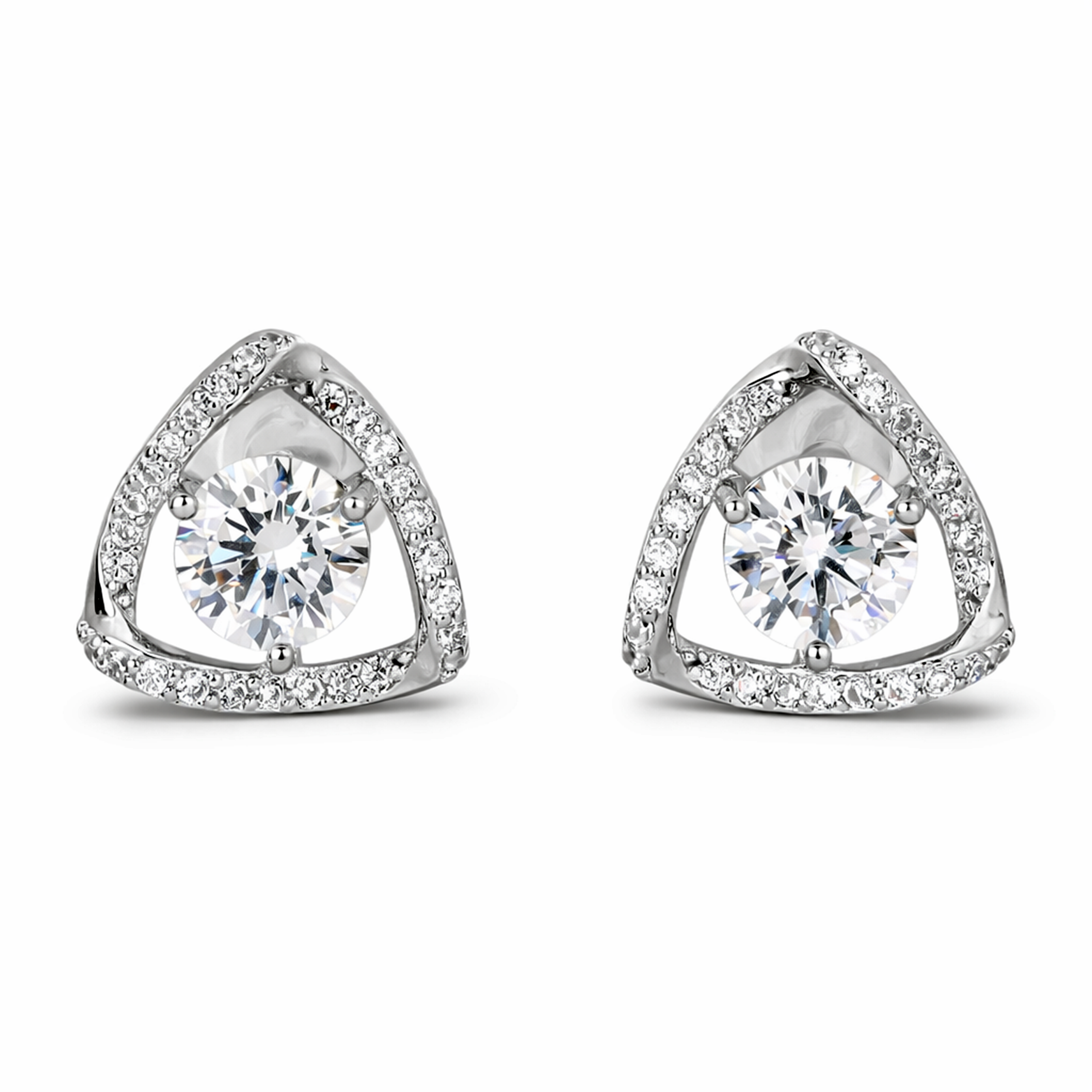 Clear Round CZ Trillion Halo Stud Earrings