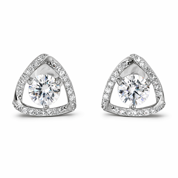 Clear Round CZ Trillion Halo Stud Earrings