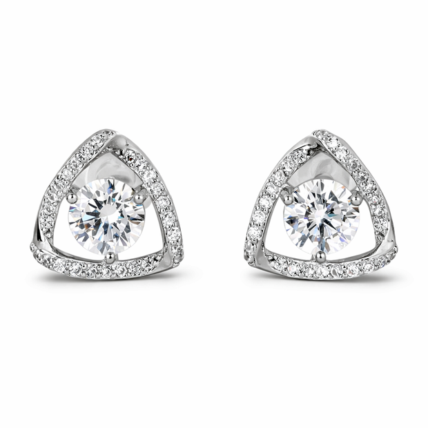 Clear Round CZ Trillion Halo Stud Earrings
