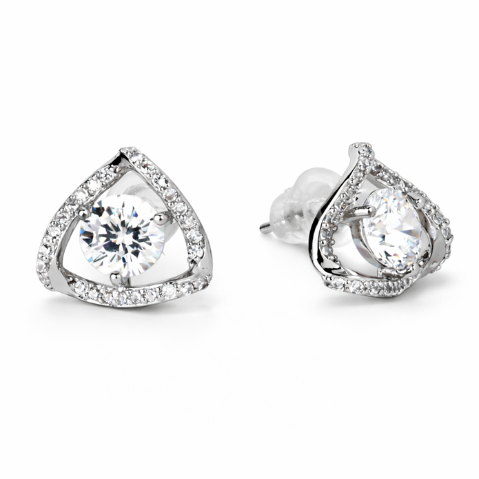 Clear Round CZ Trillion Halo Stud Earrings