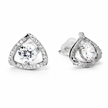 Clear Round CZ Trillion Halo Stud Earrings