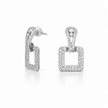 Pavé Square Door-Knocker Drop Earrings — Gold or Silver - Silver