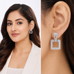 Pavé Square Door-Knocker Drop Earrings — Gold or Silver - Silver