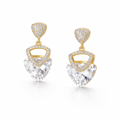 Clear Heart-Cut Crystal Gold Drop Earrings