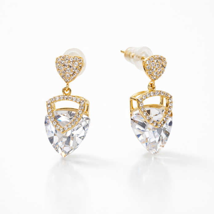 Clear Heart-Cut Crystal Gold Drop Earrings