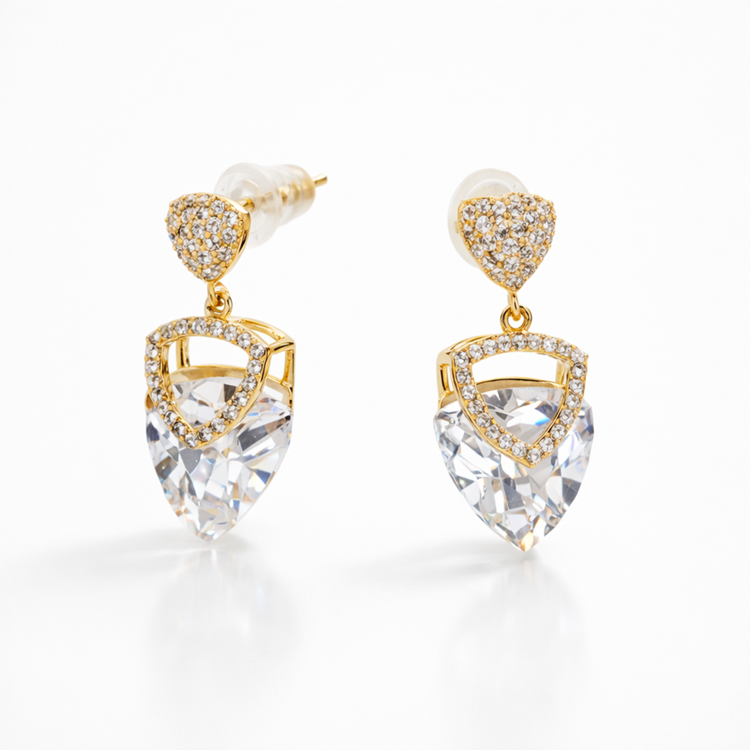 Clear Heart-Cut Crystal Gold Drop Earrings