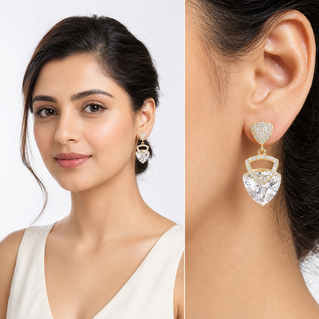 Clear Heart-Cut Crystal Gold Drop Earrings