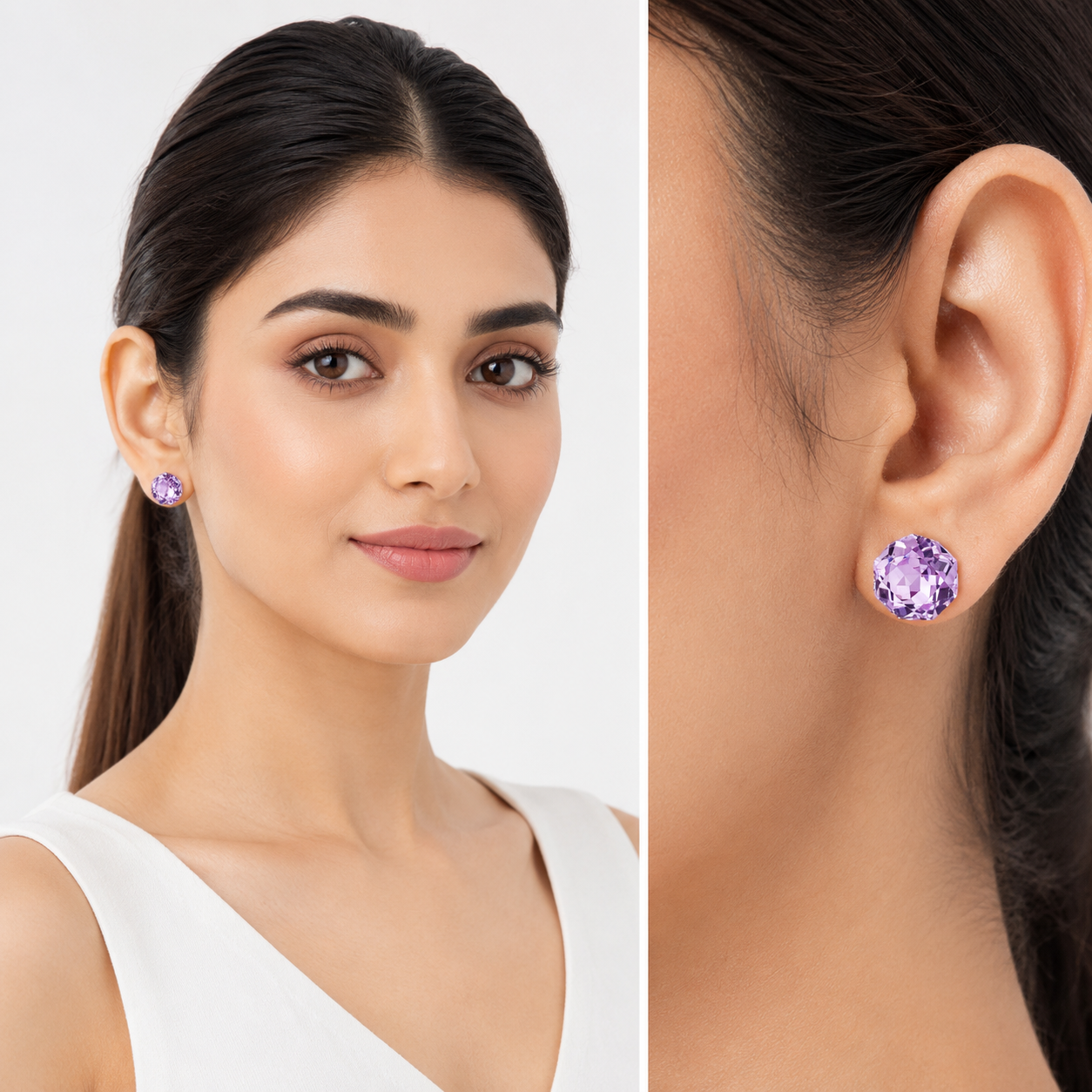Solitaire Crystal Stud Earrings — 6-Colour Capsule - Amethyst