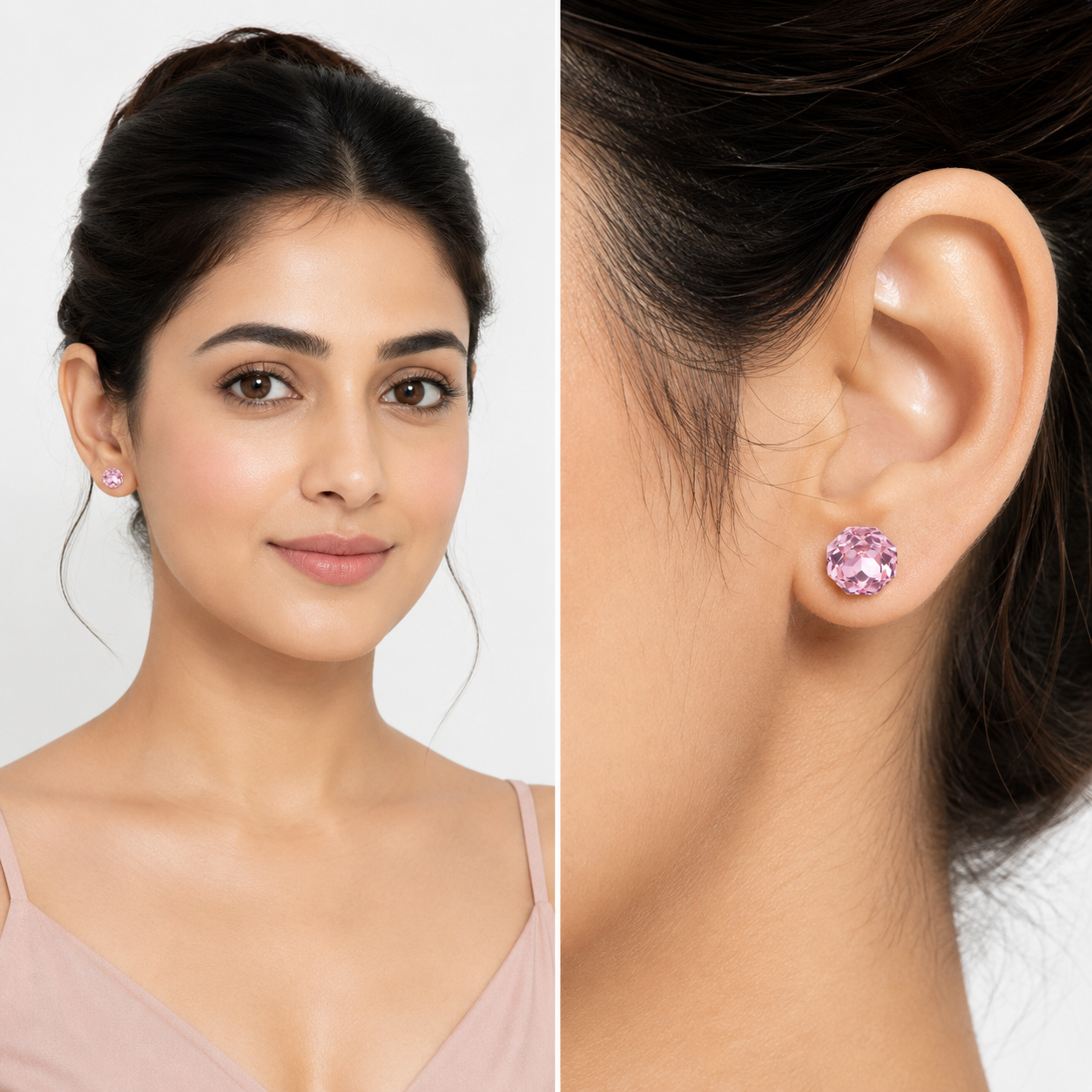 Solitaire Crystal Stud Earrings — 6-Colour Capsule - Rose pink