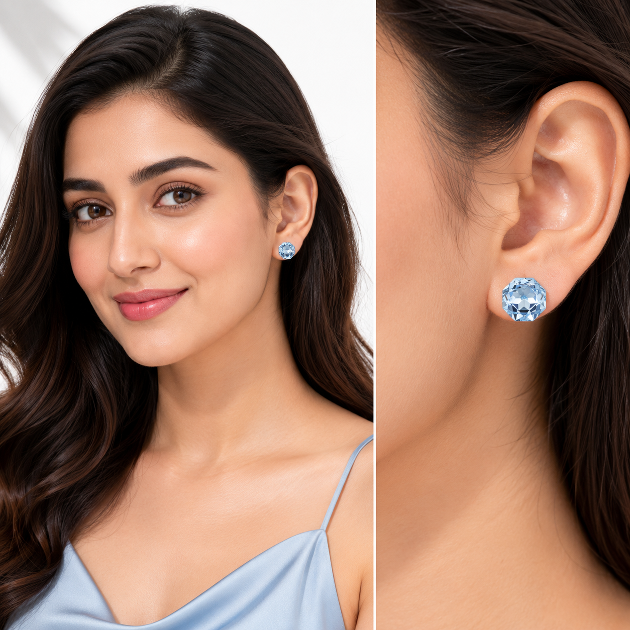 Solitaire Crystal Stud Earrings — 6-Colour Capsule - Aquamarine Blue