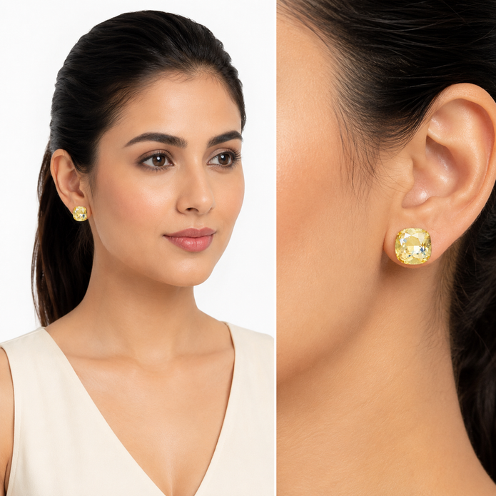 Solitaire Crystal Stud Earrings — 6-Colour Capsule - Yellow