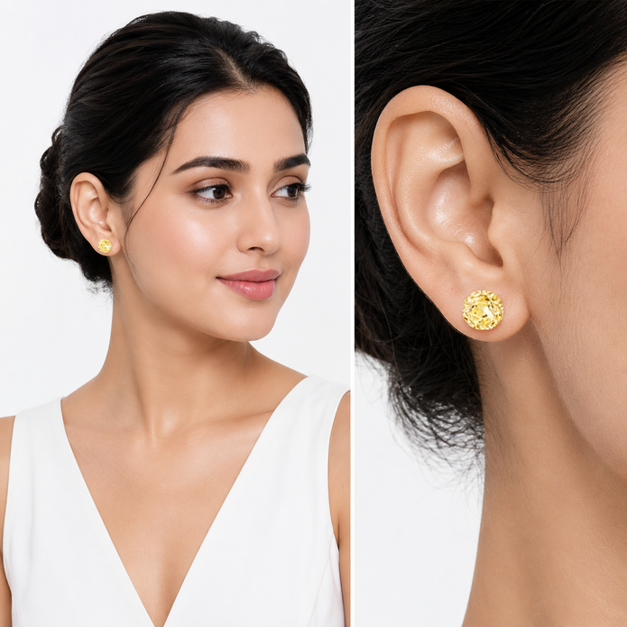 Solitaire Crystal Stud Earrings — 6-Colour Capsule - Citrine