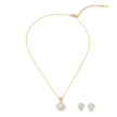 Gold-Tone Round Halo Crystal Pendant Necklace Set — Gold / Clear - Gold