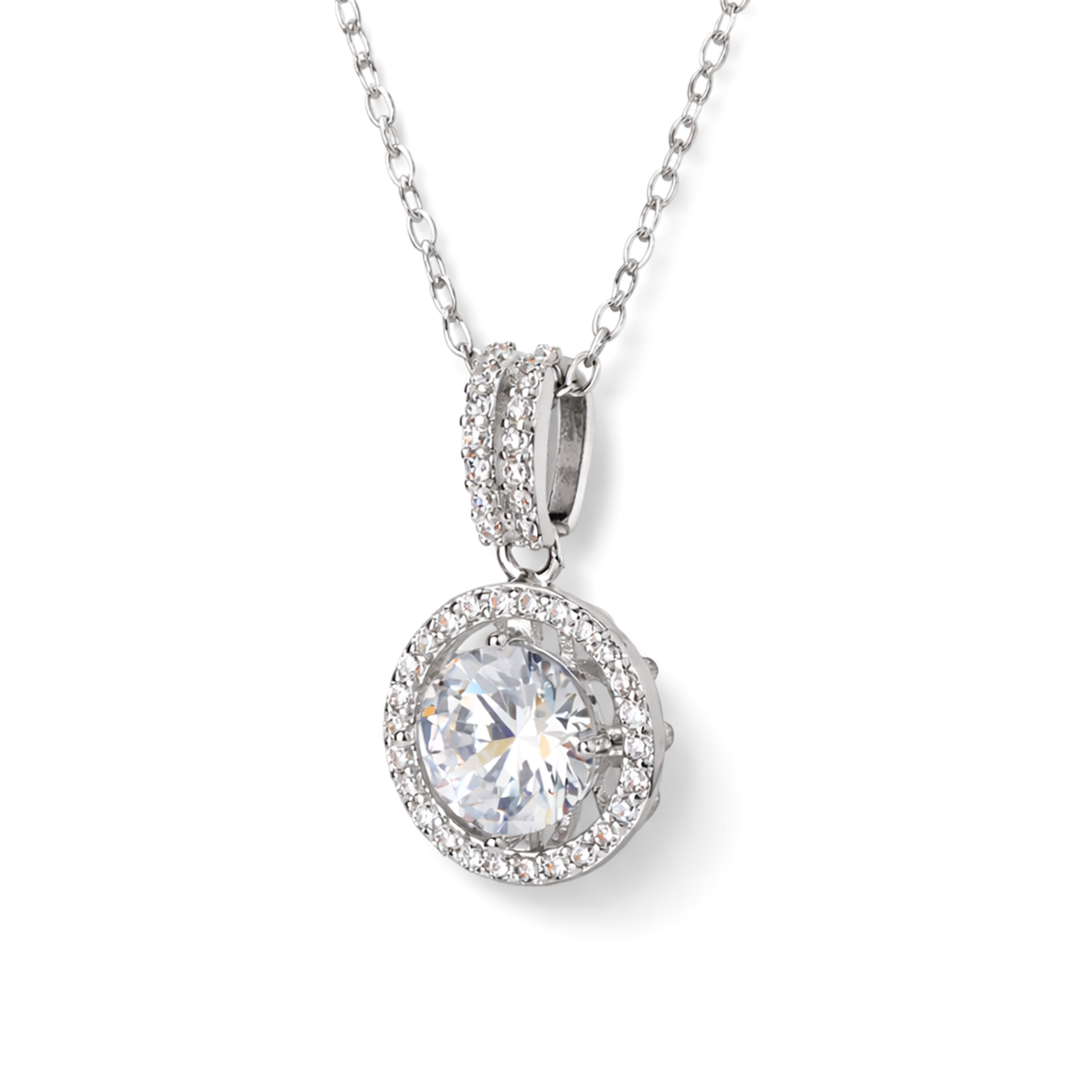Gold-Tone Round Halo Crystal Pendant Necklace Set — Gold / Clear - Clear