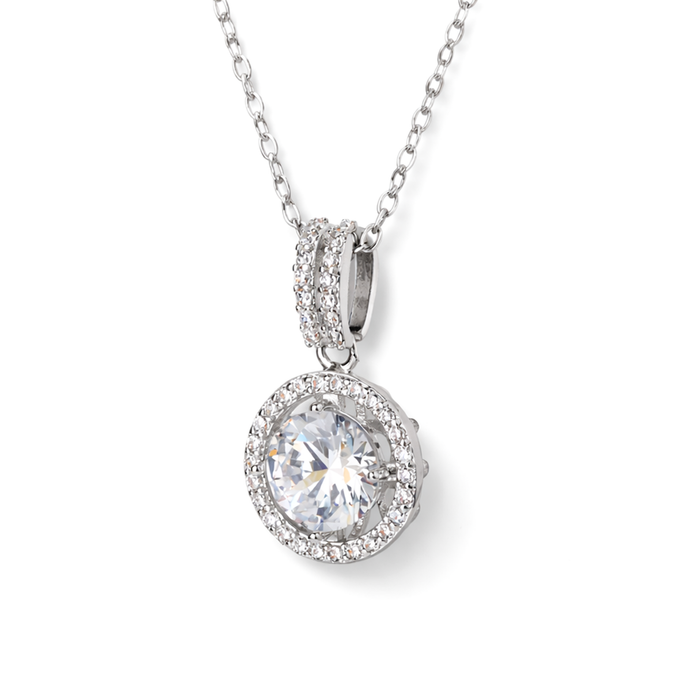 Gold-Tone Round Halo Crystal Pendant Necklace Set — Gold / Clear - Clear