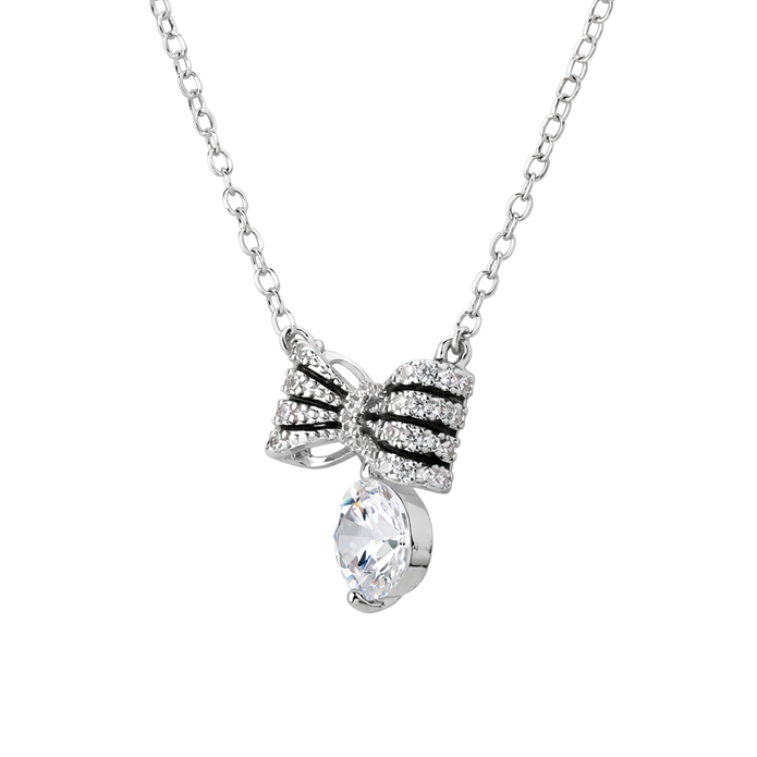 Silver Crystal Bow Pendant Necklace Set