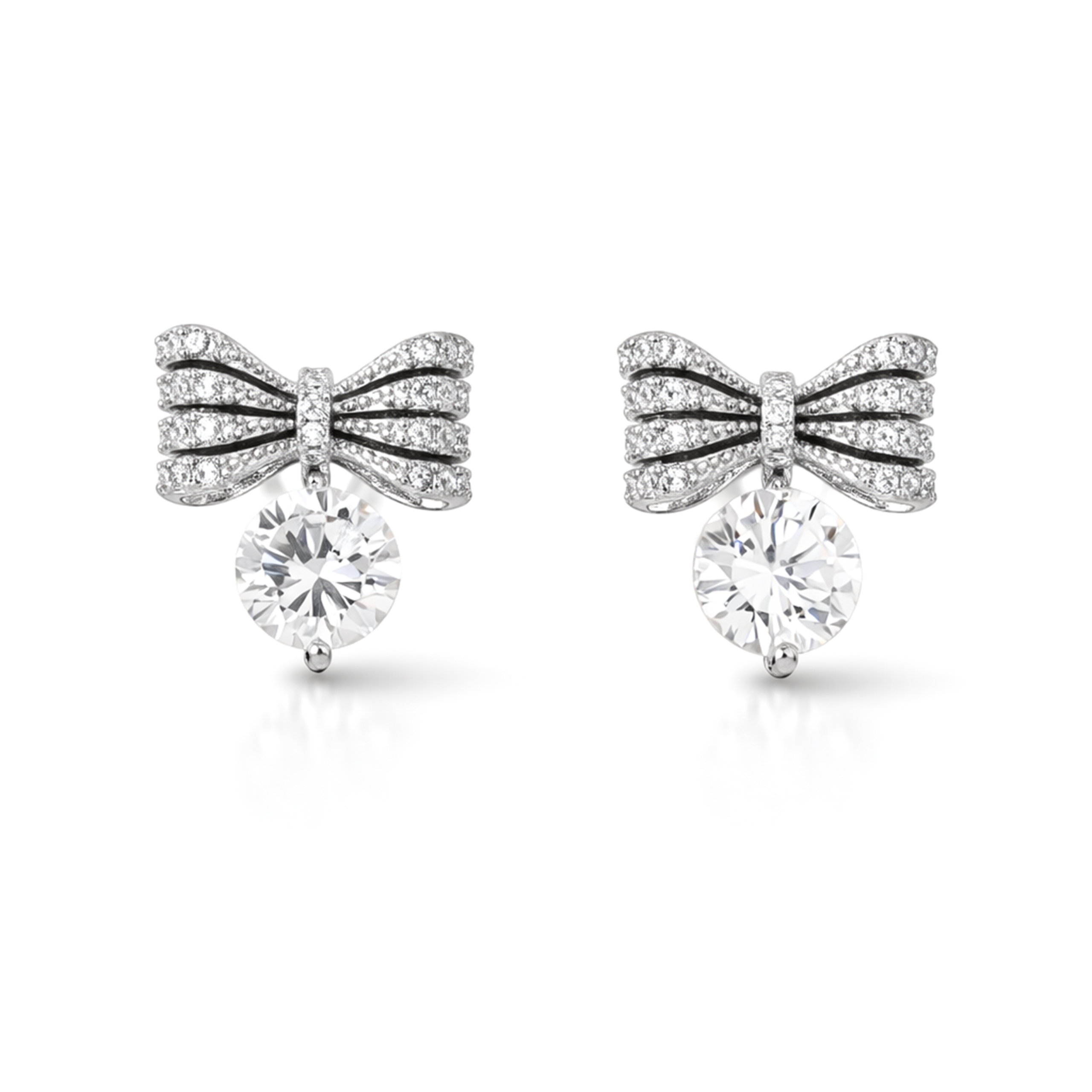 Silver Crystal Bow Pendant Necklace Set