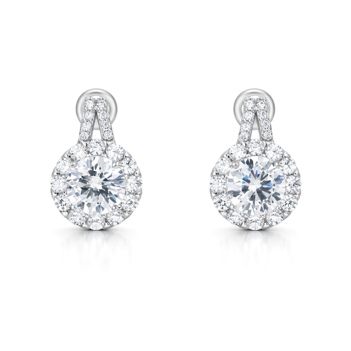 Silver Brilliant Round Halo Pendant Necklace Set