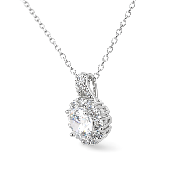 Silver Oval Crystal Halo Pendant Necklace Set