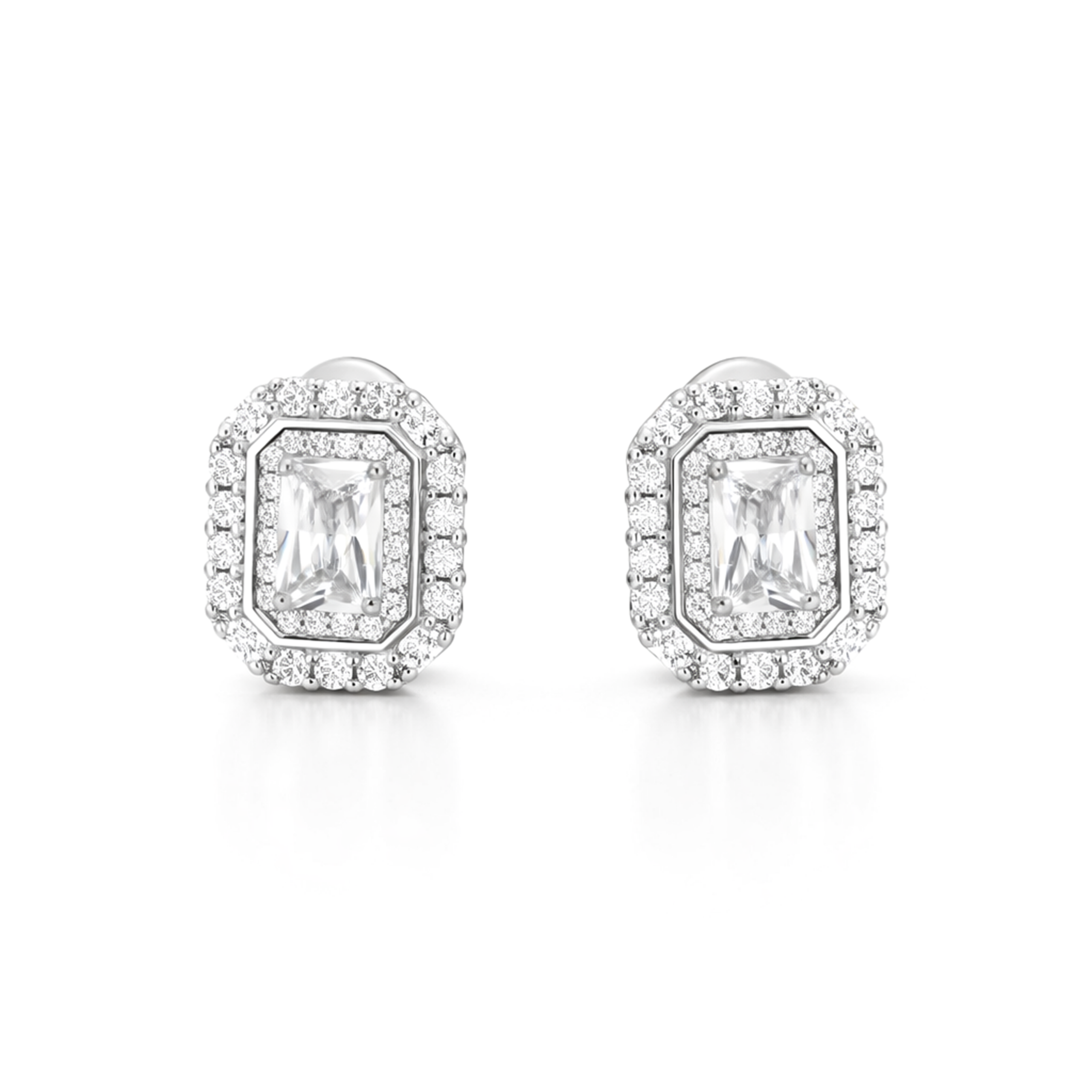 Silver Emerald-Cut Crystal Pendant Necklace Set