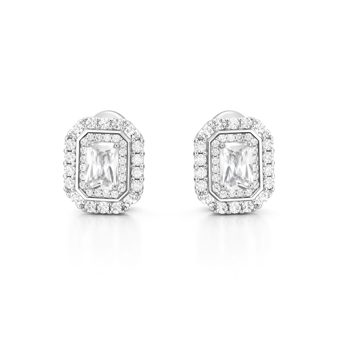 Silver Emerald-Cut Crystal Pendant Necklace Set