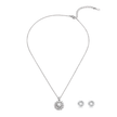 Silver Sunburst Halo Crystal Pendant Necklace Set