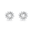 Silver Sunburst Halo Crystal Pendant Necklace Set