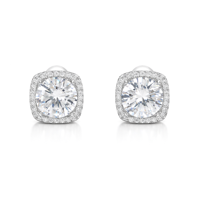 Silver Cushion-Cut Halo Crystal Pendant Set