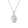 Silver Round Solitaire Halo Pendant Necklace Set