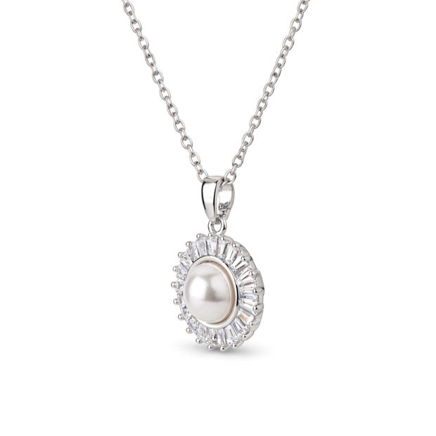 Silver Round Solitaire Halo Pendant Necklace Set