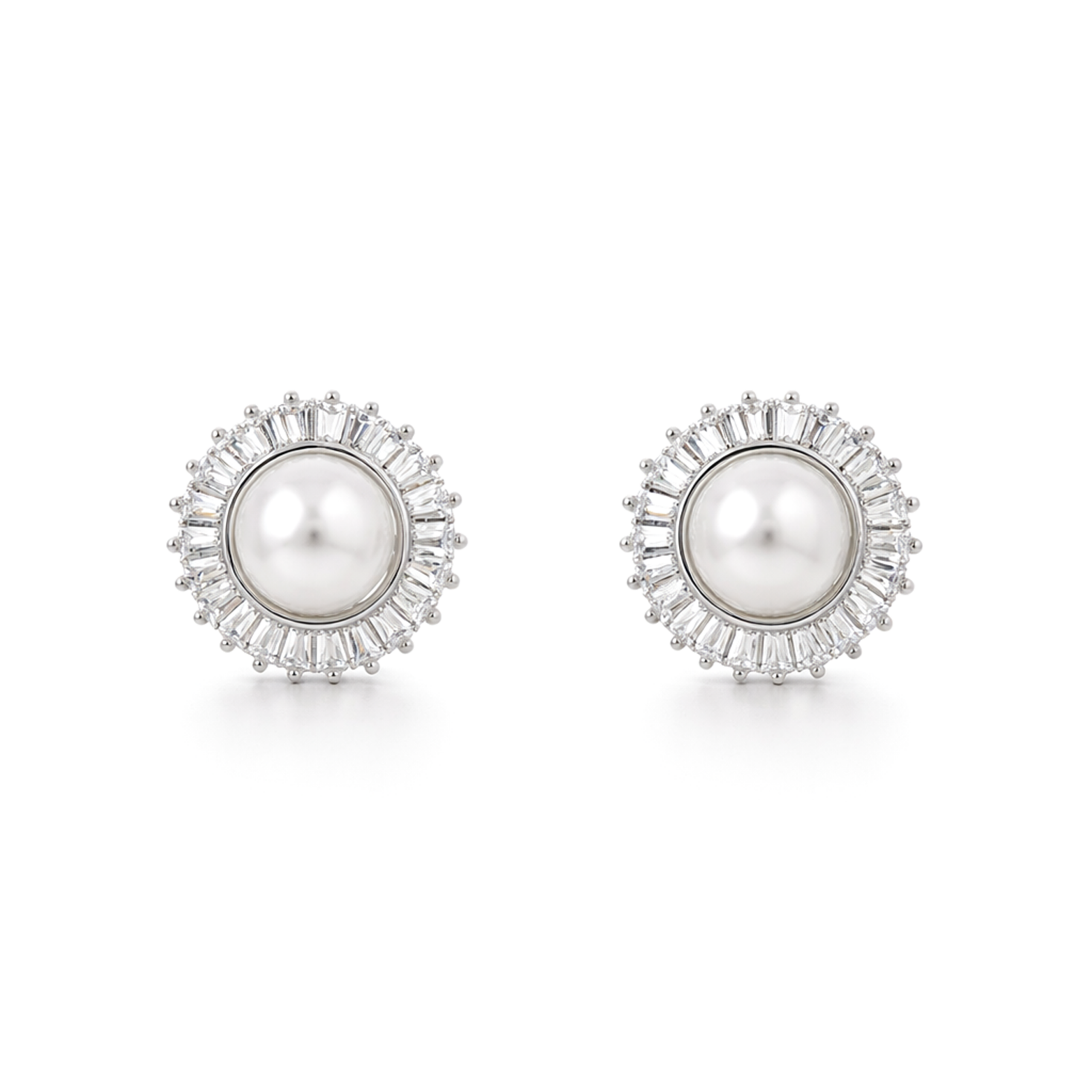 Silver Round Solitaire Halo Pendant Necklace Set