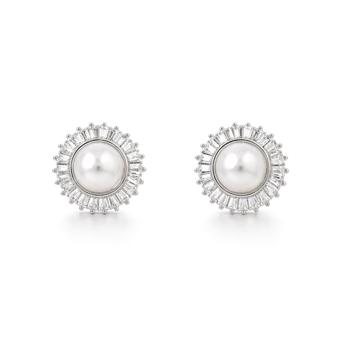 Silver Round Solitaire Halo Pendant Necklace Set